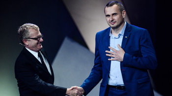 Mike Downey and Oleg Sentsov at 2019 European Film Awards
